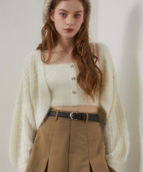 archives(アルシーヴ)の「ガラスフェザーニットボレロアンサンブル(カーディガン/ボレロ・レディース・ピンクベージュ/ブルーグレー/アイボリー・FREE)」の4枚目の写真