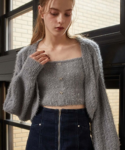 archives(アルシーヴ)の「ガラスフェザーニットボレロアンサンブル(カーディガン/ボレロ・レディース・ピンクベージュ/ブルーグレー/アイボリー・FREE)」の14枚目の写真