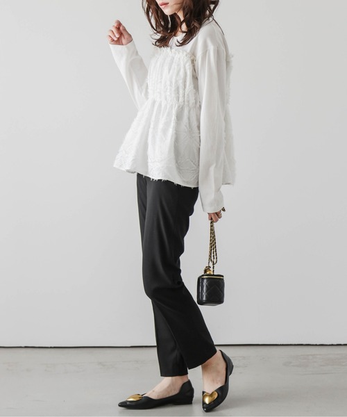 AMELY(エミリー)の「ジャガードペプラムドッキングトップス(Tシャツ/カットソー・レディース・カーキ/ホワイト/ブラック/ネイビー・フリー)」の22枚目の写真