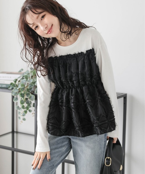 AMELY(エミリー)の「ジャガードペプラムドッキングトップス(Tシャツ/カットソー・レディース・カーキ/ホワイト/ブラック/ネイビー・フリー)」の9枚目の写真