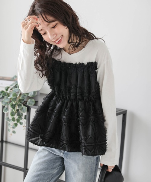 AMELY(エミリー)の「ジャガードペプラムドッキングトップス(Tシャツ/カットソー・レディース・カーキ/ホワイト/ブラック/ネイビー・フリー)」の10枚目の写真
