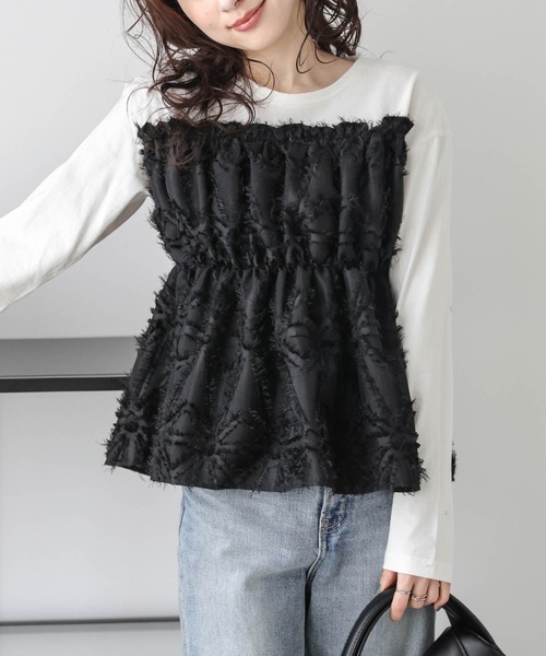 AMELY(エミリー)の「ジャガードペプラムドッキングトップス(Tシャツ/カットソー・レディース・カーキ/ホワイト/ブラック/ネイビー・フリー)」の11枚目の写真