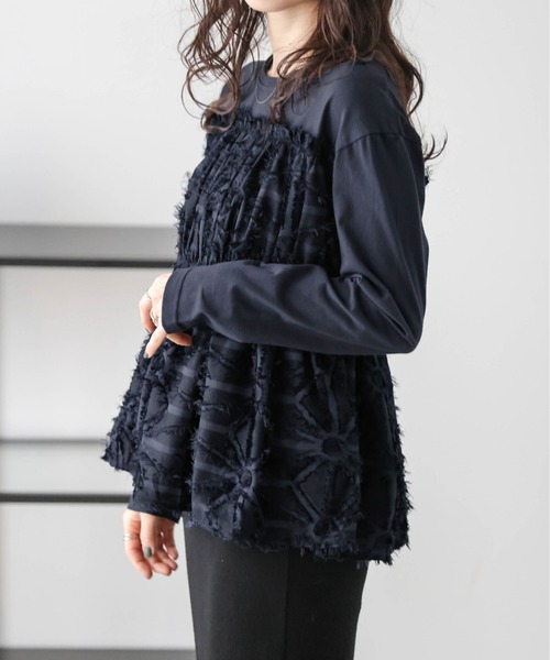 AMELY(エミリー)の「ジャガードペプラムドッキングトップス(Tシャツ/カットソー・レディース・カーキ/ホワイト/ブラック/ネイビー・フリー)」の12枚目の写真