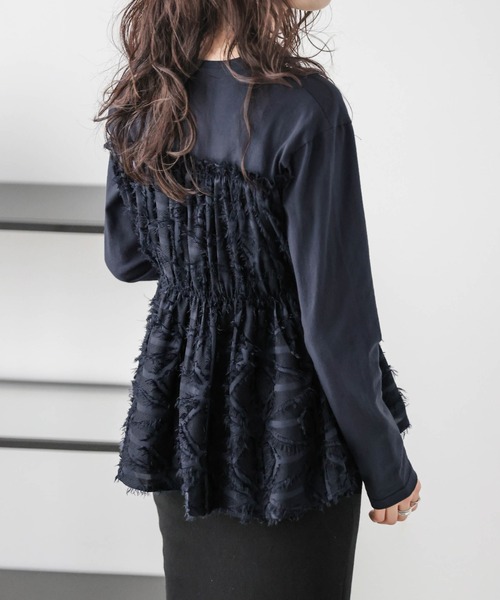 AMELY(エミリー)の「ジャガードペプラムドッキングトップス(Tシャツ/カットソー・レディース・カーキ/ホワイト/ブラック/ネイビー・フリー)」の14枚目の写真