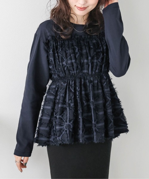 AMELY(エミリー)の「ジャガードペプラムドッキングトップス(Tシャツ/カットソー・レディース・カーキ/ホワイト/ブラック/ネイビー・フリー)」の15枚目の写真