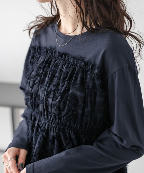 AMELY(エミリー)の「ジャガードペプラムドッキングトップス(Tシャツ/カットソー・レディース・カーキ/ホワイト/ブラック/ネイビー・フリー)」の16枚目の写真