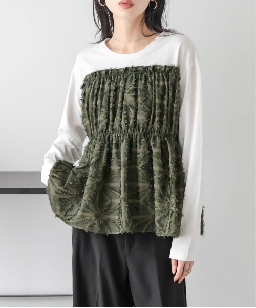 AMELY(エミリー)の「ジャガードペプラムドッキングトップス(Tシャツ/カットソー・レディース・カーキ/ホワイト/ブラック/ネイビー・フリー)」の21枚目の写真
