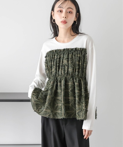 AMELY(エミリー)の「ジャガードペプラムドッキングトップス(Tシャツ/カットソー・レディース・カーキ/ホワイト/ブラック/ネイビー・フリー)」の19枚目の写真