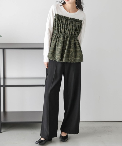 AMELY(エミリー)の「ジャガードペプラムドッキングトップス(Tシャツ/カットソー・レディース・カーキ/ホワイト/ブラック/ネイビー・フリー)」の20枚目の写真