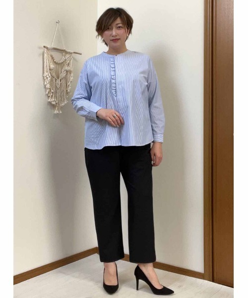 【fleur】【Ｌ〜５Ｌ】バンドカラー フロント フリル シャツ セール】【L～5L 大きいサイズ】バンドカラーフロントフリル