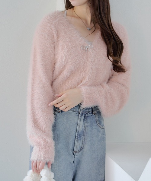 continuer de NICE CLAUP(コンティニューデナイスクラップ)の「シャギーショートカーディガン(カーディガン/ボレロ・レディース・チャコールグレー/ミント/ベージュ/アイボリー/ピンク・FREE)」の13枚目の写真