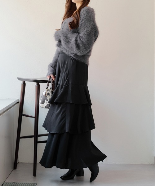 continuer de NICE CLAUP(コンティニューデナイスクラップ)の「シャギーショートカーディガン(カーディガン/ボレロ・レディース・チャコールグレー/ミント/ベージュ/アイボリー/ピンク・FREE)」の10枚目の写真