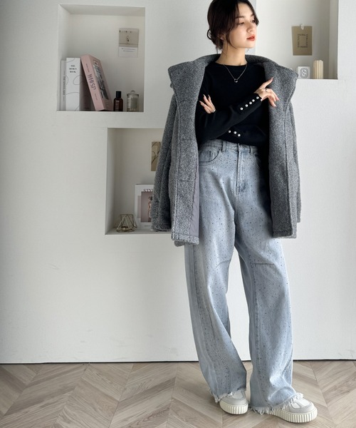 mily bilet（ミウィビレット）の「【mily bilet】大人の上品ベーシック♪袖パール使いパフスリーブニットトップス（ニット/セーター・レディース・アイボリー/ブラック/ピンク・X-LARGE/SMALL/MEDIUM/LARGE）」の12枚目の写真
