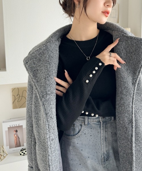 mily bilet（ミウィビレット）の「【mily bilet】大人の上品ベーシック♪袖パール使いパフスリーブニットトップス（ニット/セーター・レディース・アイボリー/ブラック/ピンク・X-LARGE/SMALL/MEDIUM/LARGE）」の11枚目の写真