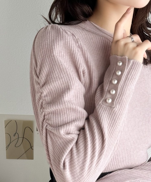 mily bilet（ミウィビレット）の「【mily bilet】大人の上品ベーシック♪袖パール使いパフスリーブニットトップス（ニット/セーター・レディース・アイボリー/ブラック/ピンク・X-LARGE/SMALL/MEDIUM/LARGE）」の16枚目の写真