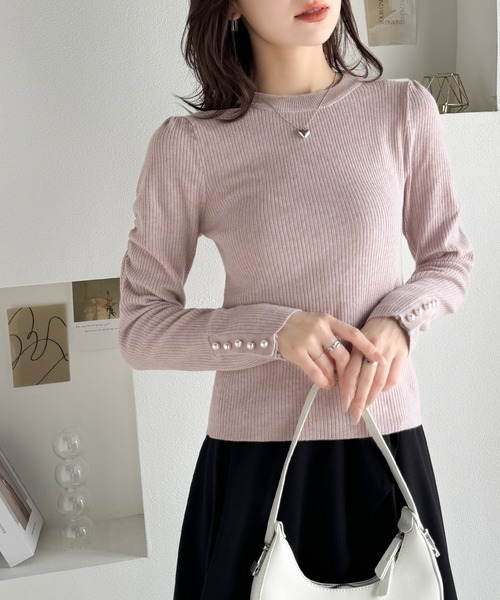 mily bilet（ミウィビレット）の「【mily bilet】大人の上品ベーシック♪袖パール使いパフスリーブニットトップス（ニット/セーター・レディース・アイボリー/ブラック/ピンク・X-LARGE/SMALL/MEDIUM/LARGE）」の15枚目の写真