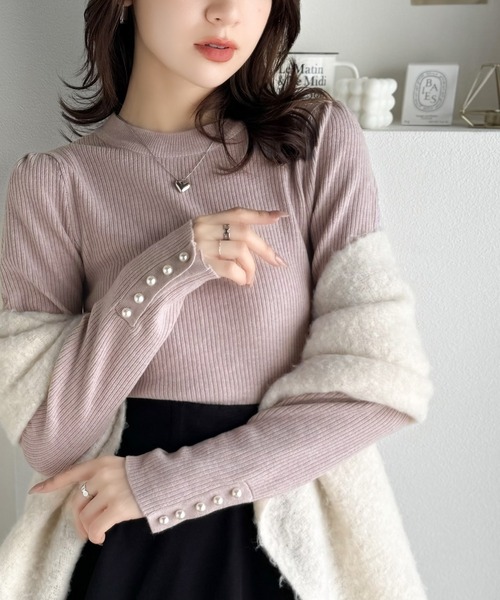 mily bilet（ミウィビレット）の「【mily bilet】大人の上品ベーシック♪袖パール使いパフスリーブニットトップス（ニット/セーター・レディース・アイボリー/ブラック/ピンク・X-LARGE/SMALL/MEDIUM/LARGE）」の13枚目の写真
