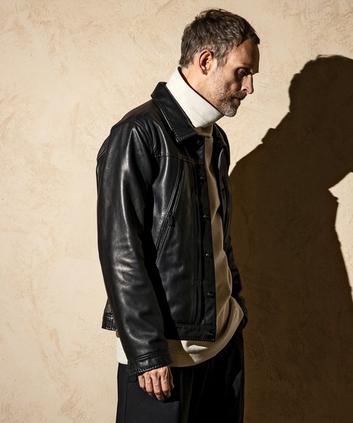 C DIEM（カルペディエム）の「C DIEM(カルペディエム)AMFステッチ エクセラファスナー ライダースジャケット レザージャケット（ライダースジャケット・メンズ・ブラック/ベージュ・M/L）」の5枚目の写真