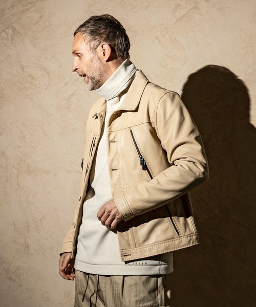 C DIEM（カルペディエム）の「C DIEM(カルペディエム)AMFステッチ エクセラファスナー ライダースジャケット レザージャケット（ライダースジャケット・メンズ・ブラック/ベージュ・M/L）」の9枚目の写真