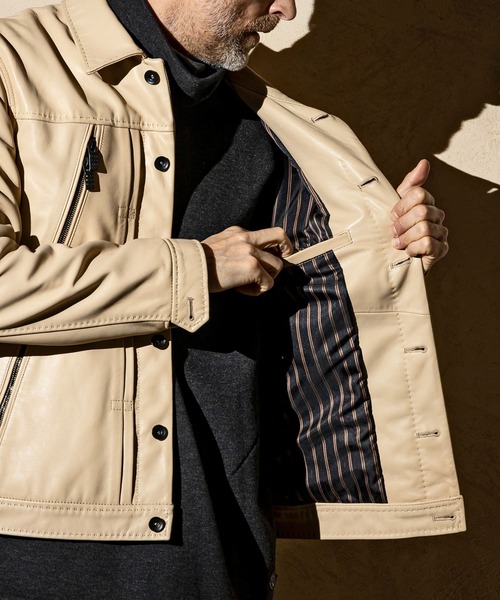 C DIEM（カルペディエム）の「C DIEM(カルペディエム)AMFステッチ エクセラファスナー ライダースジャケット レザージャケット（ライダースジャケット・メンズ・ブラック/ベージュ・M/L）」の13枚目の写真