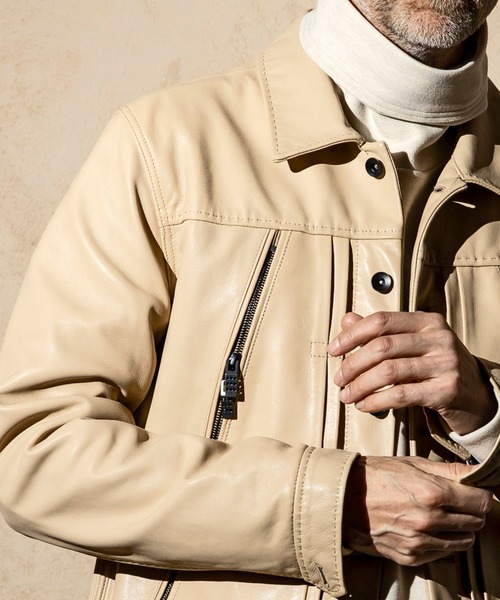 C DIEM（カルペディエム）の「C DIEM(カルペディエム)AMFステッチ エクセラファスナー ライダースジャケット レザージャケット（ライダースジャケット・メンズ・ブラック/ベージュ・M/L）」の14枚目の写真