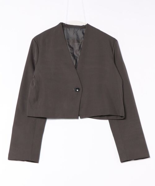 STYLEBLOCK（スタイルブロック）の「ツイルノーカラーショートジャケット（ノーカラージャケット・レディース・チャコールグレー/ブラウン/ブラック・M）」の3枚目の写真