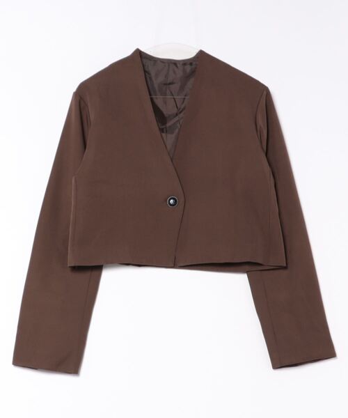STYLEBLOCK（スタイルブロック）の「ツイルノーカラーショートジャケット（ノーカラージャケット・レディース・チャコールグレー/ブラウン/ブラック・M）」の6枚目の写真