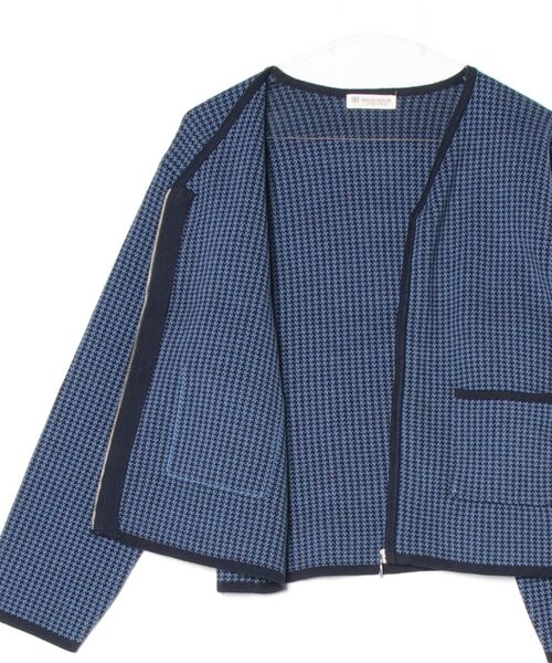 TOKYO SHIRTS（トウキョウシャツ）の「千鳥柄ZIPブルゾン レディーススウェットライク（ブルゾン・レディース・ブルー/ブラック・M/L）」の4枚目の写真