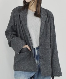 ウールライクターンバックスリーブジャケット / 長袖 ウール混 ポケット付き シンプル カジュアル 韓国 オーバーサイズ ノームコア