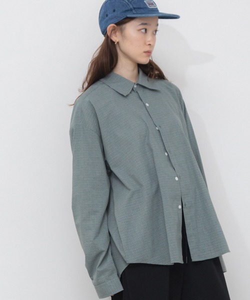 ブラウス シャツ ルーズシルエットチェックシャツ/オーバーサイズ 韓国 ノームコア レギュラーカラー レディース チェック柄シアールーズシャツ / シアー チェック シャツ 長袖