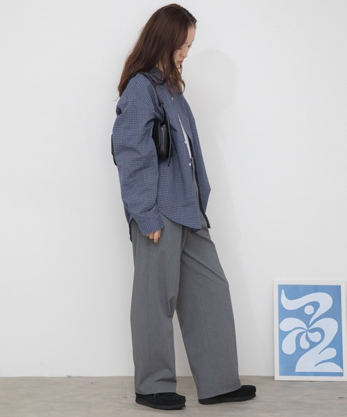 ブラウス シャツ ルーズシルエットチェックシャツ/オーバーサイズ 韓国 ノームコア レギュラーカラー レディース セール】ルーズシルエットチェックシャツ/オーバーサイズ 韓国