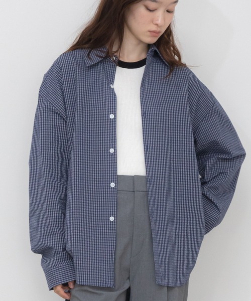 ブラウス シャツ ルーズシルエットチェックシャツ/オーバーサイズ 韓国 ノームコア レギュラーカラー レディース セール】ルーズシルエットチェックシャツ/オーバーサイズ 韓国