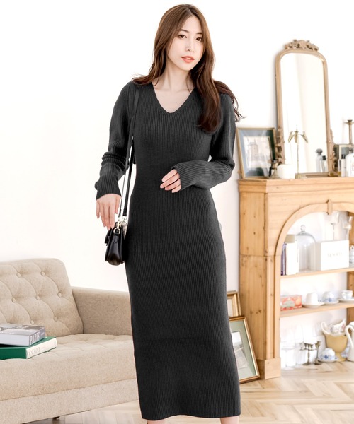 Vネックニットワンピース（ワンピース）｜JULIA BOUTIQUE（ジュリアブティック）