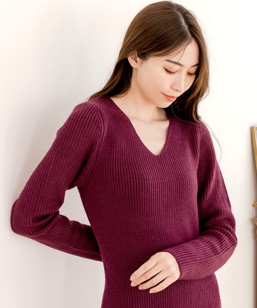 Vネックニットワンピース（ワンピース）｜JULIA BOUTIQUE（ジュリアブティック）