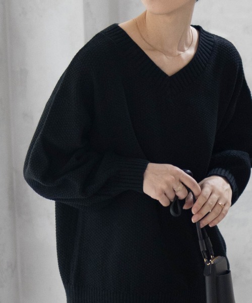 NAVY(ネイビー)の「【nAvy】カノコVネックプルオーバー ニット(ニット/セーター・レディース・ホワイト/ピンク/ブラック/サックスブルー・フリー)」の3枚目の写真