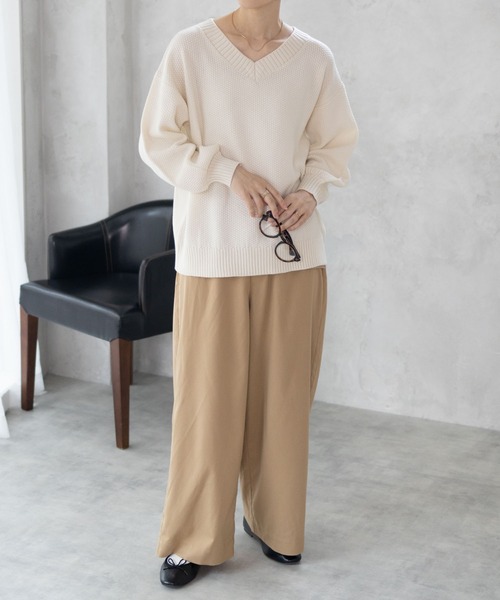 NAVY(ネイビー)の「【nAvy】カノコVネックプルオーバー ニット(ニット/セーター・レディース・ホワイト/ピンク/ブラック/サックスブルー・フリー)」の8枚目の写真