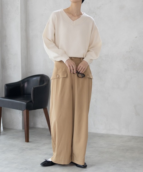 NAVY(ネイビー)の「【nAvy】カノコVネックプルオーバー ニット(ニット/セーター・レディース・ホワイト/ピンク/ブラック/サックスブルー・フリー)」の9枚目の写真