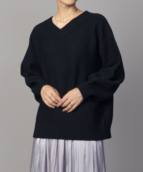 NAVY(ネイビー)の「【nAvy】カノコVネックプルオーバー ニット(ニット/セーター・レディース・ホワイト/ピンク/ブラック/サックスブルー・フリー)」の13枚目の写真