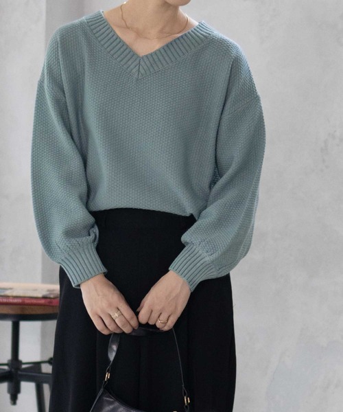 NAVY(ネイビー)の「【nAvy】カノコVネックプルオーバー ニット(ニット/セーター・レディース・ホワイト/ピンク/ブラック/サックスブルー・フリー)」の18枚目の写真