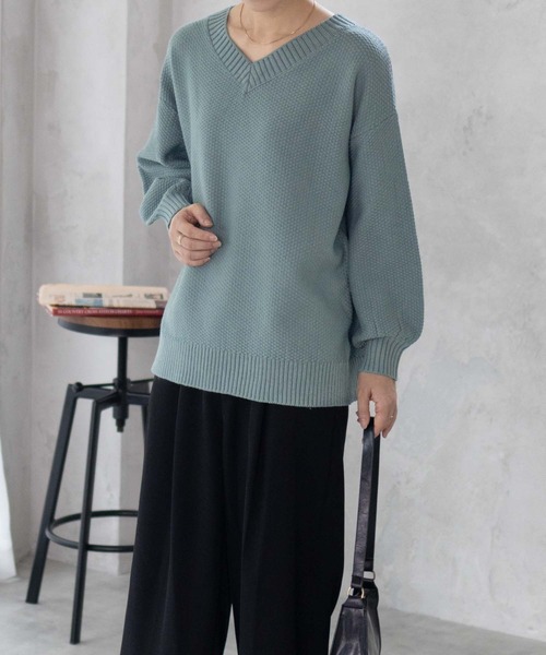 NAVY(ネイビー)の「【nAvy】カノコVネックプルオーバー ニット(ニット/セーター・レディース・ホワイト/ピンク/ブラック/サックスブルー・フリー)」の19枚目の写真