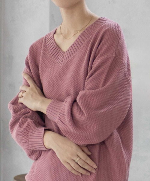 NAVY(ネイビー)の「【nAvy】カノコVネックプルオーバー ニット(ニット/セーター・レディース・ホワイト/ピンク/ブラック/サックスブルー・フリー)」の22枚目の写真