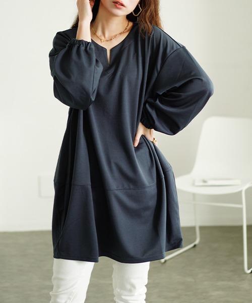 GOLDJAPAN（ゴールドジャパン）の「キーネックコクーン切り替えチュニック【大きいサイズ対応】（チュニック・レディース・ブラック/ダークパープル/グレー・LL/3L/4L/5L）」の3枚目の写真