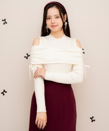 ギャザーリボンオフショルニット