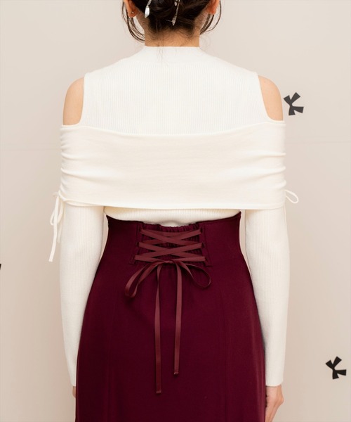 WILLSELECTION(ウィルセレクション)の「ギャザーリボンオフショルニット(ニット/セーター・レディース・ピンク/ブラック/オフホワイト・FREE)」の9枚目の写真