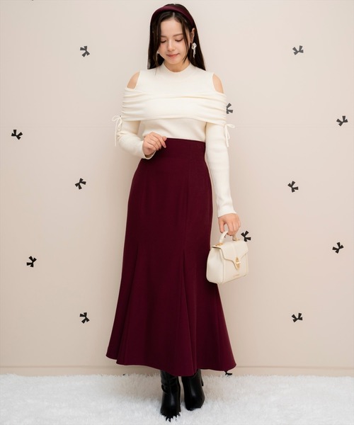 WILLSELECTION(ウィルセレクション)の「ギャザーリボンオフショルニット(ニット/セーター・レディース・ピンク/ブラック/オフホワイト・FREE)」の14枚目の写真