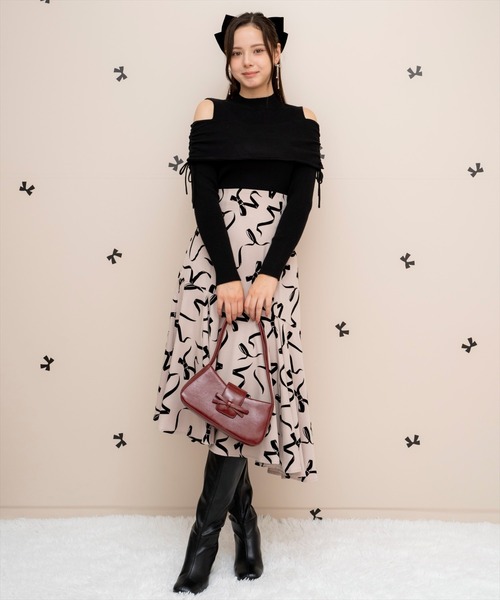 WILLSELECTION(ウィルセレクション)の「ギャザーリボンオフショルニット(ニット/セーター・レディース・ピンク/ブラック/オフホワイト・FREE)」の19枚目の写真