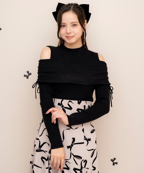 WILLSELECTION(ウィルセレクション)の「ギャザーリボンオフショルニット(ニット/セーター・レディース・ピンク/ブラック/オフホワイト・FREE)」の20枚目の写真