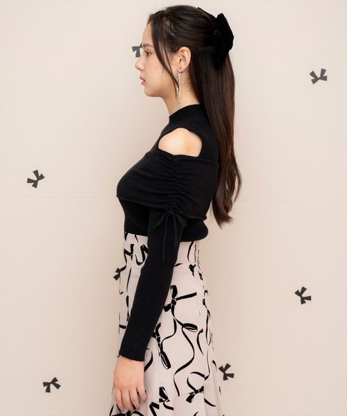 WILLSELECTION(ウィルセレクション)の「ギャザーリボンオフショルニット(ニット/セーター・レディース・ピンク/ブラック/オフホワイト・FREE)」の21枚目の写真