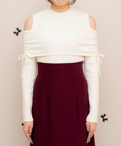 WILLSELECTION(ウィルセレクション)の「ギャザーリボンオフショルニット(ニット/セーター・レディース・ピンク/ブラック/オフホワイト・FREE)」の7枚目の写真
