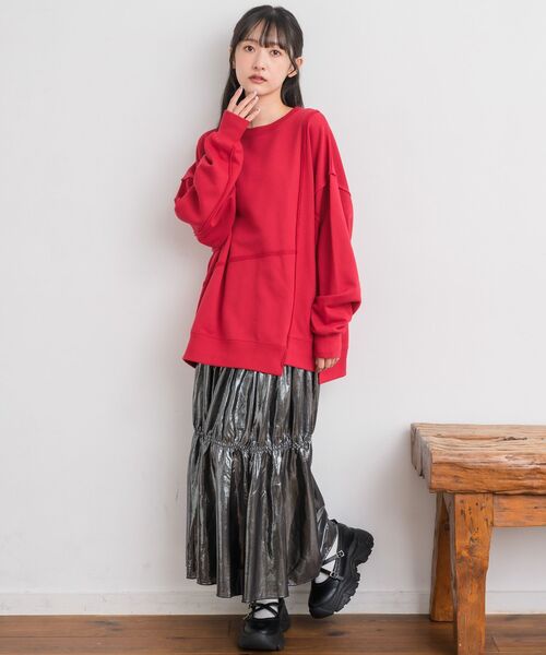 RETRO GIRL(レトロガール)の「リメイク風トレーナー(Tシャツ/カットソー・レディース・チャコールグレー/レッド/ホワイト系その他・FREE)」の14枚目の写真